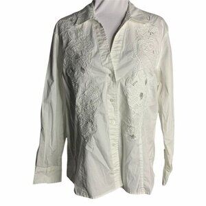 Vintage Chicos Beaded Button Up Shirt L White